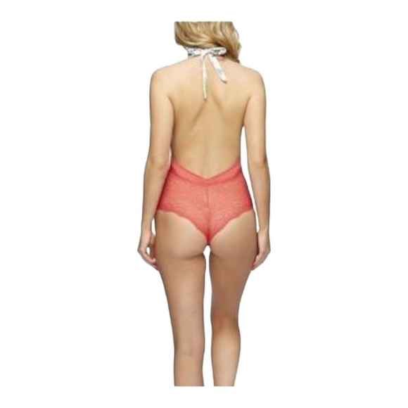 Sam Edelman Lace Halter Bodysuit in Geranium NWT - Picture 5 of 8